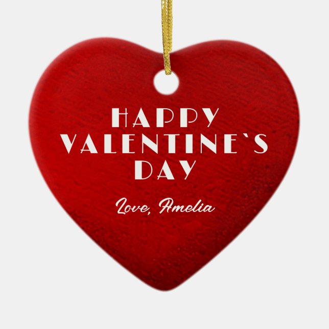 Romantic Red Heart with Name Valentine`s Day  Ceramic Tree Decoration (Front)