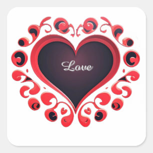 Romantic Red Heart With Ornate Swirls Square Sticker