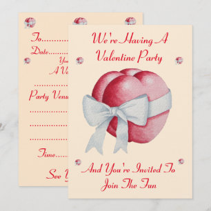 Romantic red heart with white bow valentine party invitation