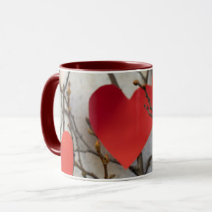 Romantic Red Hearts Accent Coffee Mug Cute Love