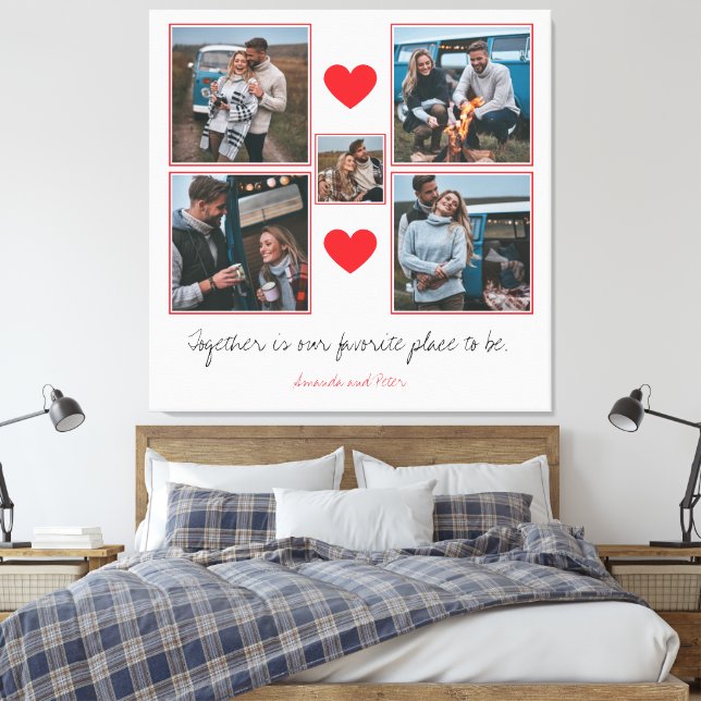 Romantic Red Hearts Couple Photo Collage Canvas Print (Insitu(Bedroom))