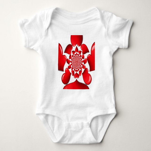Romantic Red Hearts Pattern Art Print Baby Bodysuit (Front)