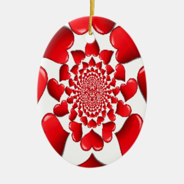 Romantic Red Hearts Pattern Art Print Ceramic Tree Decoration (Front)