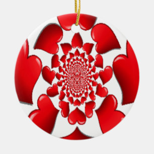 Romantic Red Hearts Pattern Art Print Ceramic Tree Decoration