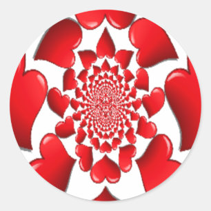 Romantic Red Hearts Pattern Art Print Classic Round Sticker