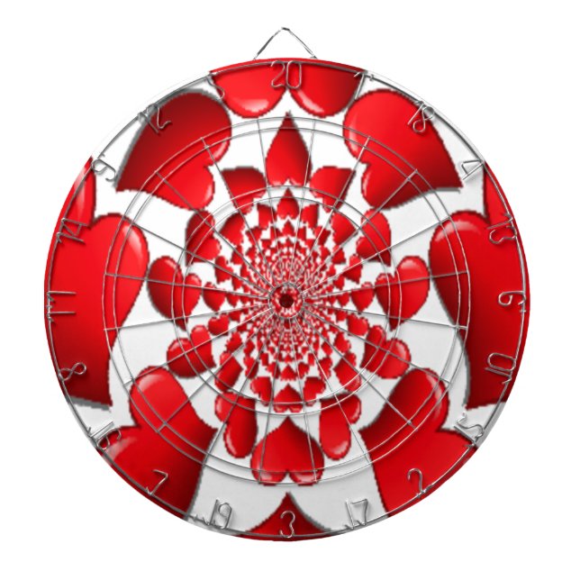 Romantic Red Hearts Pattern Art Print Dartboard (Front)