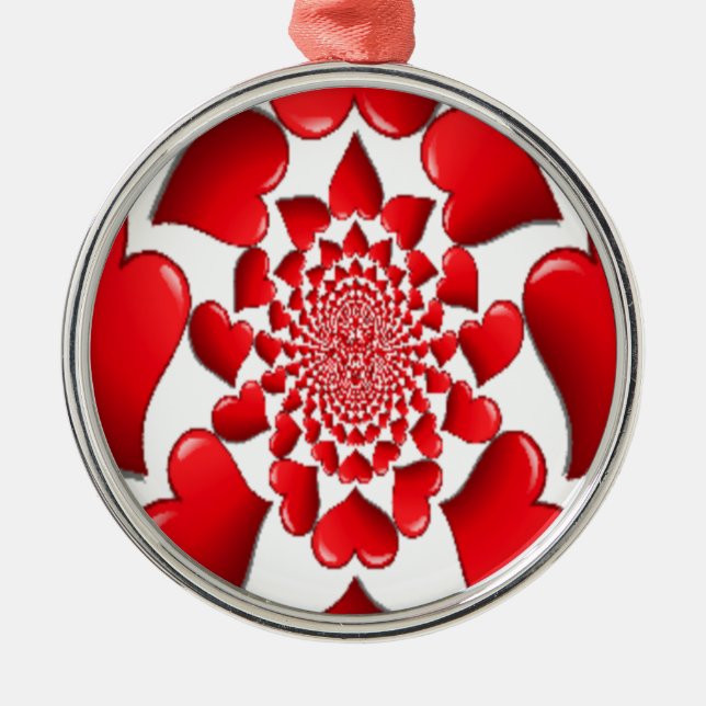 Romantic Red Hearts Pattern Art Print Metal Tree Decoration (Front)