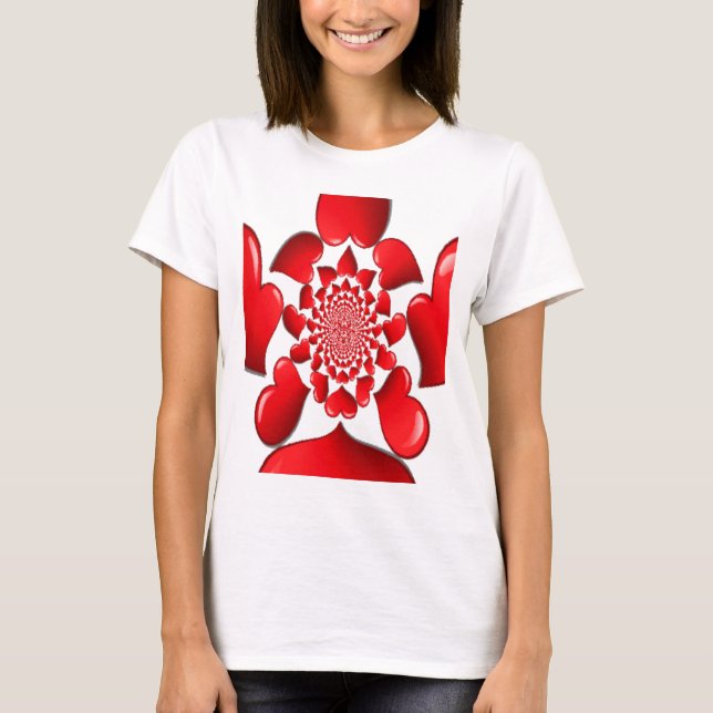 Romantic Red Hearts Pattern Art Print T-Shirt (Front)