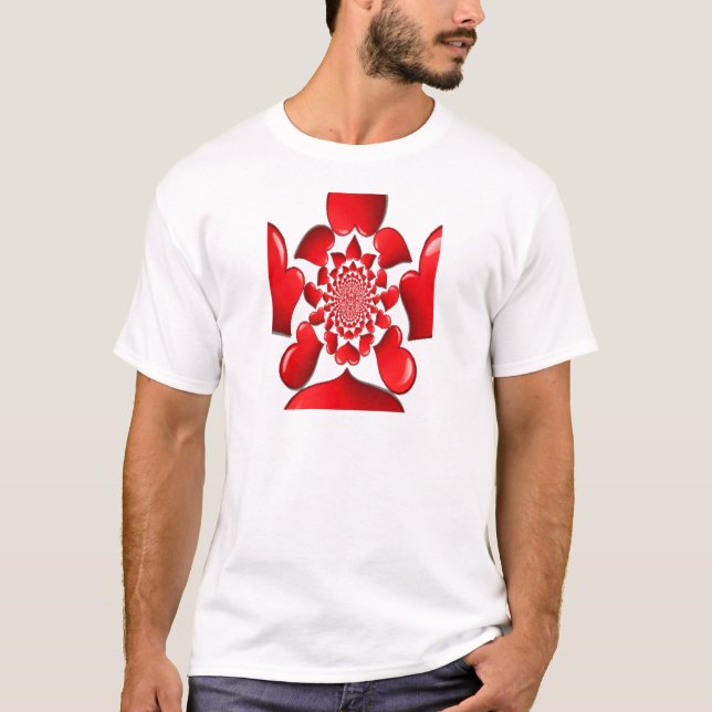 Romantic Red Hearts Pattern Art Print T-Shirt (Front)