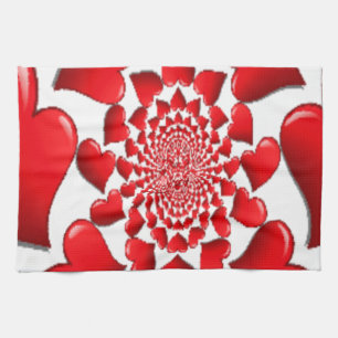Romantic Red Hearts Pattern Art Print Tea Towel