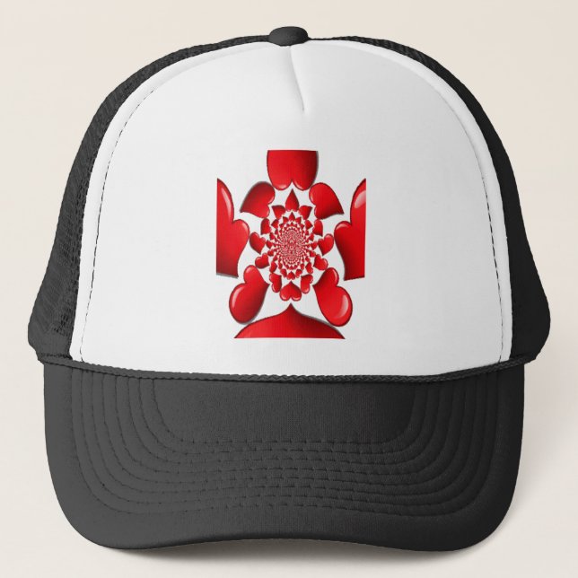 Romantic Red Hearts Pattern Art Print Trucker Hat (Front)