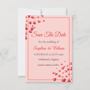 Romantic Red Hearts Save the Date Card
