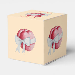 Romantic red hearts tied with white ribbon bow favour box