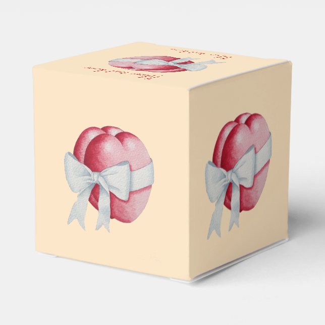 Romantic red hearts tied with white ribbon bow favour box (Back Side)
