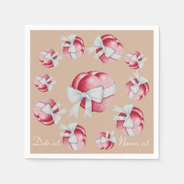 Romantic red hearts tied with white ribbon bow napkin (Front)