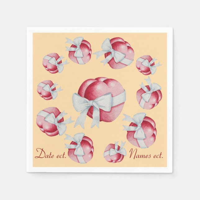 Romantic red hearts tied with white ribbon bow napkin (Front)