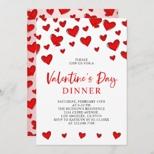 Romantic Red Hearts Valentine's Day Dinner Invitation