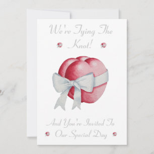 romantic red hearts with white bow for weddings invitation