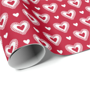 Romantic Red Lace Hearts Valentine's Day Pattern Wrapping Paper