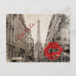 romantic Red lips Kiss I love paris eiffel tower Postcard