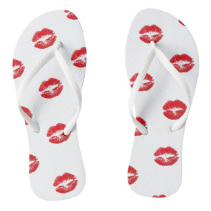 Romantic red lips kisses flip flops
