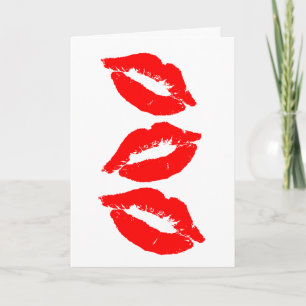 ROMANTIC RED LIPS KISSES THINKING OF YOU CARD