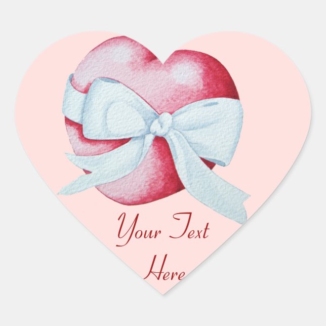 romantic red love heart and white bow heart sticker (Front)