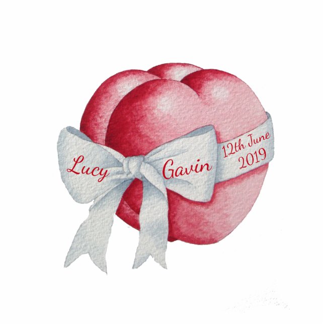 romantic red love heart and white ribbon bow photo sculpture magnet (Front)