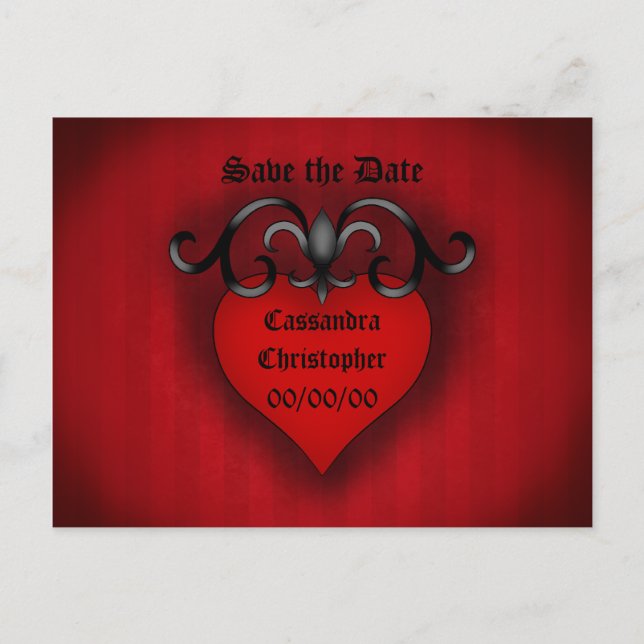 Romantic red love heart gothic mediaeval style announcement postcard (Front)