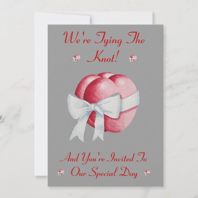 romantic red love heart white bow tying the knot invitation (Front)