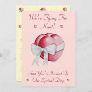 romantic red love heart white bow tying the knot invitation