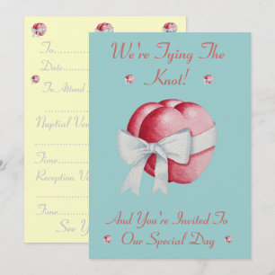 romantic red love heart white bow wedding invitation