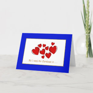 Romantic Red Love Hearts Blue Border Christmas Holiday Card