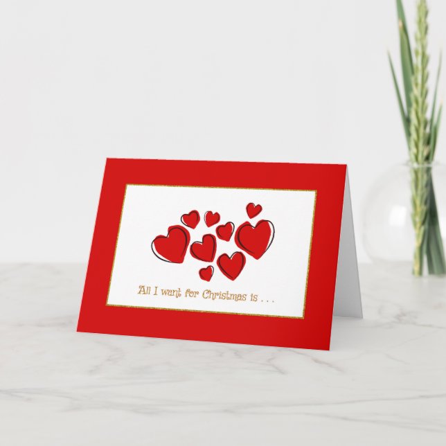 Romantic Red Love Hearts Christmas Holiday Card (Front)