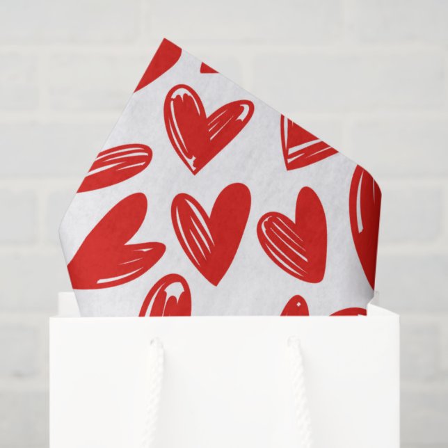 Romantic Red Love Hearts Pattern Valentine's Day Tissue Paper (Gift Bag)