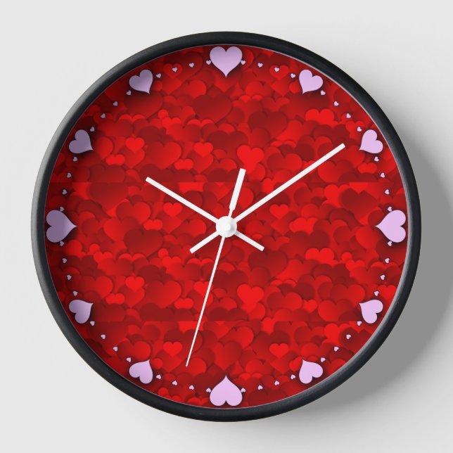 Romantic Red Love Hearts Texture Pattern-19909 Clock (Front)