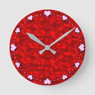 Romantic Red Love Hearts Texture Pattern-19909 Round Clock