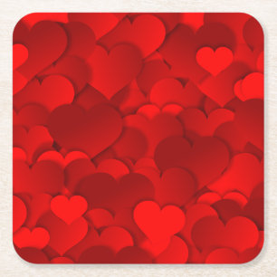 Romantic Red Love Hearts Texture Pattern-19909 Square Paper Coaster