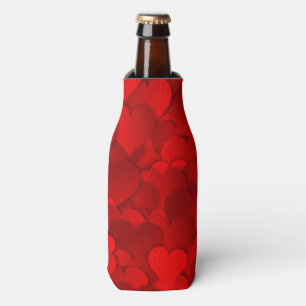Romantic Red Love Hearts Texture Pattern Bottle Cooler