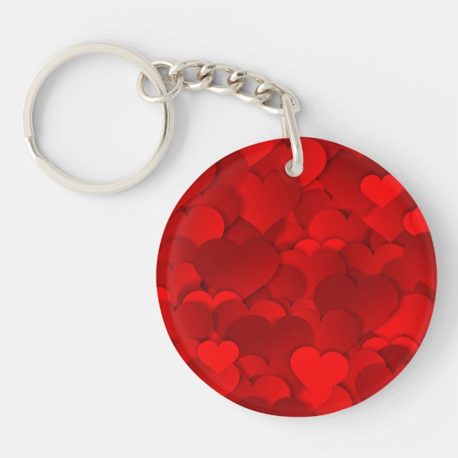 Romantic Red Love Hearts Texture Pattern Key Ring (Front)