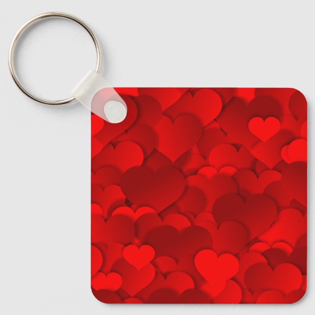 Romantic Red Love Hearts Texture Pattern Key Ring (Front)