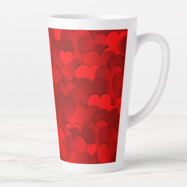 Romantic Red Love Hearts Texture Pattern Latte Mug (Right)