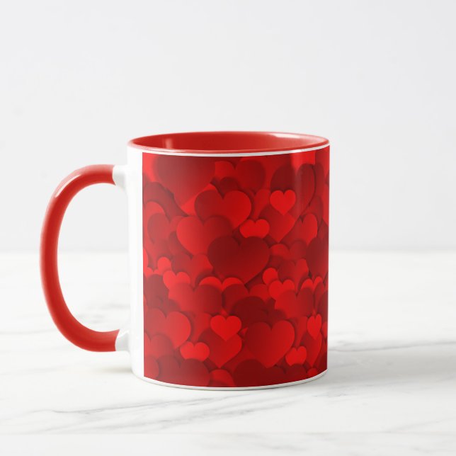 Romantic Red Love Hearts Texture Pattern Mug (Left)