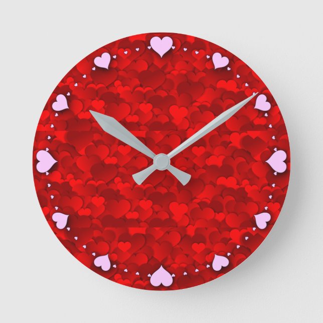 Romantic Red Love Hearts Texture Pattern Round Clock (Front)