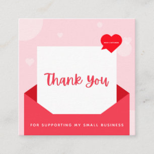 Romantic Red Love Letter Thank You Message Modern Square Business Card