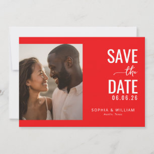 Romantic Red Minimalist Photo Save The Date