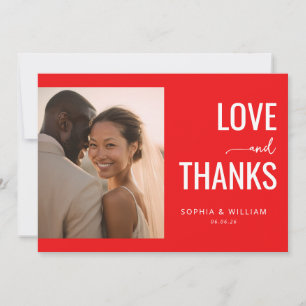 Romantic Red Modern Photo Thank You Card