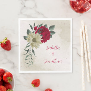 romantic red & pale yellow flowers napkin