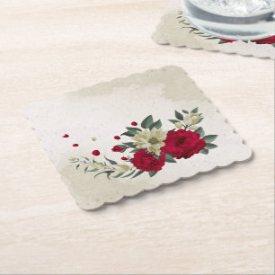 romantic red & pale yellow flowers paper coaster