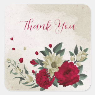 romantic red & pale yellow flowers square sticker